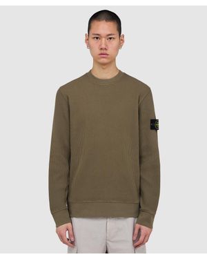 Stone Island Organic Cotton Waffle Fleece Sweatshirt (Military - Green