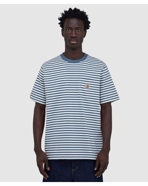 Carhartt Ezra Pocket T-Shirt (Ezra Stripe, Cosy Wax - Blue