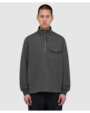 C.P. Company Diagonal Raised Half Zip Sweatshirt (Gunmetal - Grey