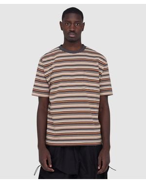 Beams Plus Multi Stripe Pocket T-Shirt - Brown