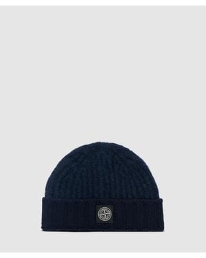 Stone Island Ribbed Baby Alpaca Blend Beanie - Blue