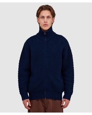 Beams Plus Popcorn Pattern Cardigan - Blue