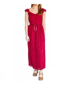 In February Velvet Waist Maxi Dress - Red