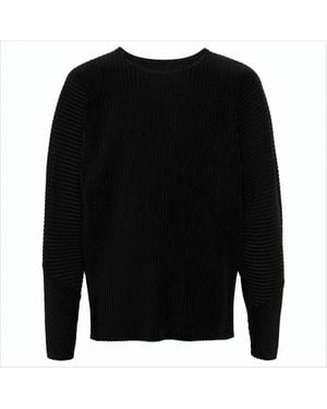 Homme Plissé Issey Miyake Pleated Long-Sleeve T-Shirt With Unique Texture - Black
