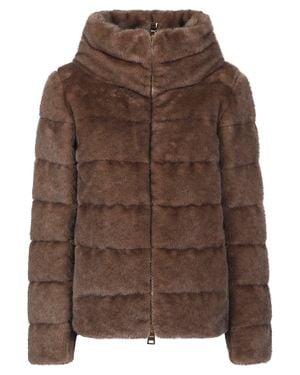 Herno Faux Fur Cape Polyester Down Jacket - Brown