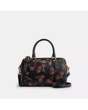 COACH Rowan Satchel Bag With Cherry Print - Black