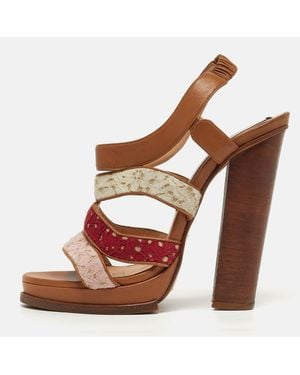 N°21 Size 40.5 Patent Leather And Satin Peep Toe Ankle Strap Sandals - Brown