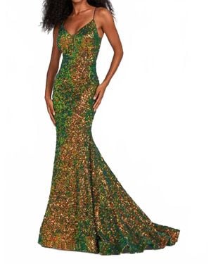 Ellie Wilde V-Neck Sleeveless Sequin Fit And Flare Gown - Green