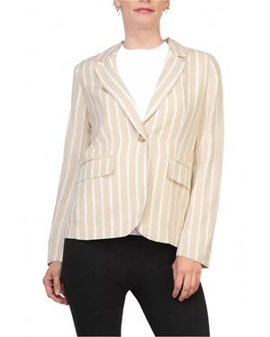 Philosophy Notched Collar Long Sleeve Linen Cotton Blend Blazer - Natural