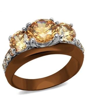 Fashnzfab Two Tone Ip Light (Ip Light Coffee) Stainless Steel Ring With Aaa Grade Cz - Brown
