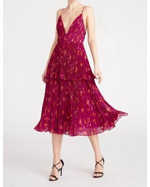 AMUR Pleated Tiered Crepe De Chine Midi Dress