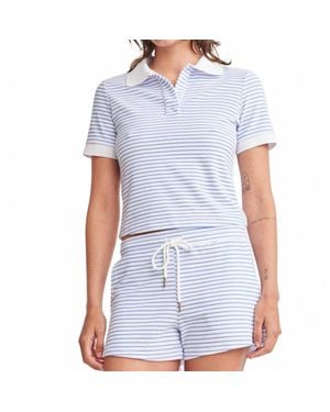 Self Contrast Kaylen Collared Polo Top - Blue