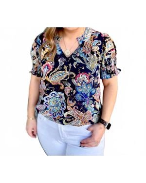 Washco Paisley Short Sleeve Blouse - Blue