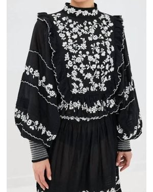 FARM Rio Embroidered Long Sleeve Blouse - Black