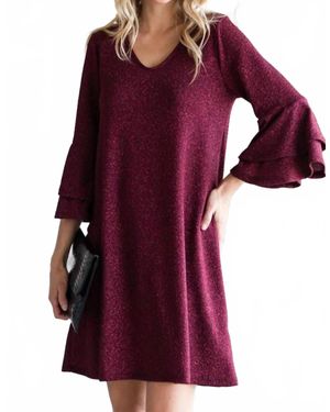 Jade By Jane Dazzle Me Glitter Bell Sleeve Mini Dress - Red