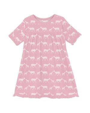 KICKEE Baby Girl's Classic Short Sleeve Swing Dress - Pink
