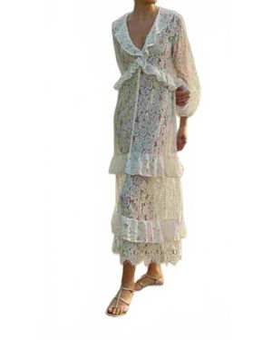 Especia Posh Lace Long Dress - White