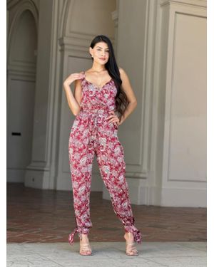 TRUEDAMES V Neck Sleeveless Paisley Jumpsuit With Tie Waist - Gray