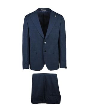 Paoloni Tailored Two-Piece Suit With Notch Lapels And Subtle Check Pattern - Blue