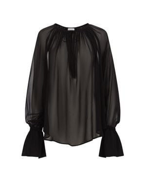 Nina Ricci Sheer Blouse With Voluminous Sleeves And Tie Detail - Black