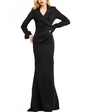 Jovani Long Sleeve V Neck Evening Dress - Black