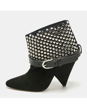 Isabel Marant Leather And Suede Studded Ankle Length Boots - Black