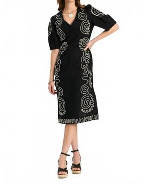 tyler boe Posie Linen Embroidered Midi Dress - Black