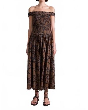 Apiece Apart Lace Floral Britt Off-Shoulder Maxi Dress - Brown