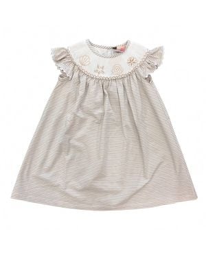 Banana Split Girl's Seashell Smocked Bishop Dress - Gray