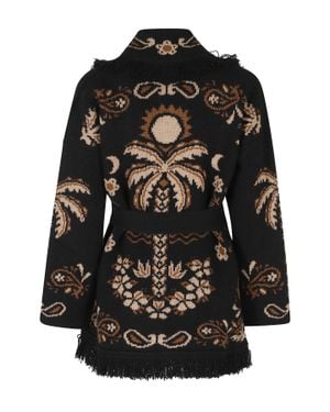 Alanui Island Roots Geometric Jacquard Fringed Wool Cardigan - Black