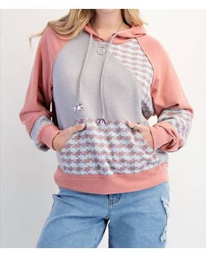 Easel Houndstooth Mix Hoodie - Gray