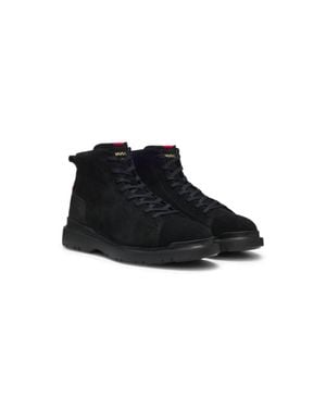 HUGO Suede Ankle Boots With Leather Trim - Black