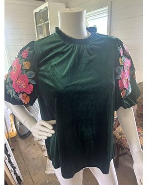 Thml Velvet Crew Neck Top - Green