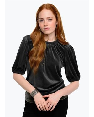 Ivy Jane Velvet Rouched Neck Top - Black