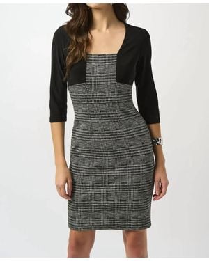 Joseph Ribkoff Plaid Printthree Quarter Sleeves Sheath Dress - Gray