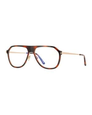 Tom Ford Eyeglasses Aviator Full Rim, Dark/Ruthenium Frame And Clear Light Block Lens Ft5943-B050 - Brown