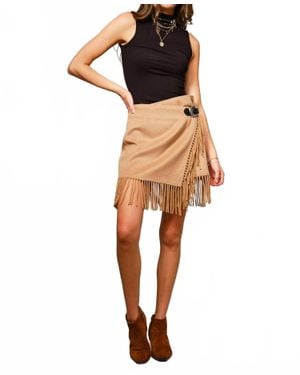 Blue B Fringe Buckle Wrap Mini Skirt - Brown