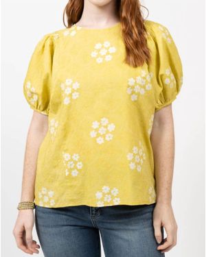 Ivy Jane Over Embroidered Printed Top - Yellow