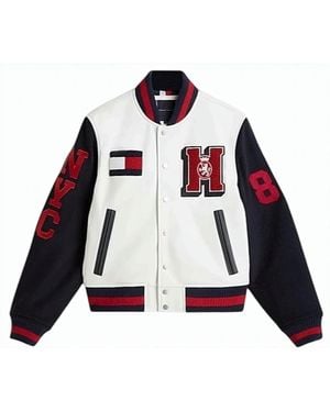 Tommy Hilfiger Leather Wool College Bomber Jacket - Red