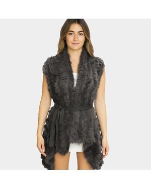 TRUEDAMES Luxe Faux Fur Elegant Belted Sleeveless Vest - Black