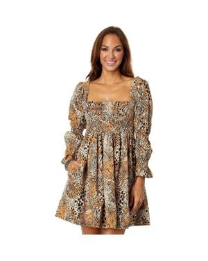Lilly Pulitzer Beyonca Dress Smocked Pleated Square Neck Gbo 600 - Brown