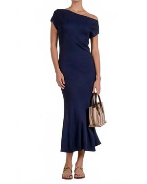 Elan Ribbed Cap Sleeve Knit Midi Dress - Blue