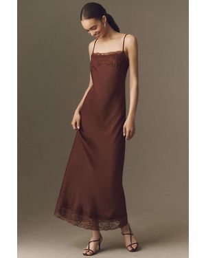 BHLDN Lace Satin Slip Maxi Dress - Brown