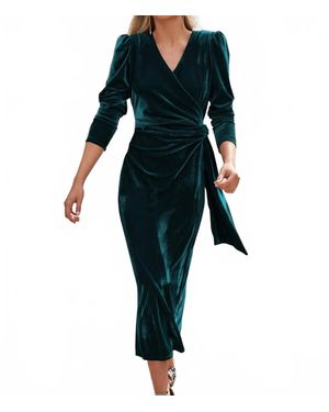 Sweetkama Waist Tie Velvet Long Dress - Blue