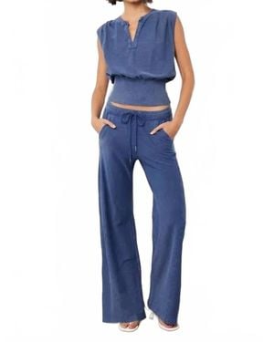 Bobi Wide Leg Gusset Pants - Blue