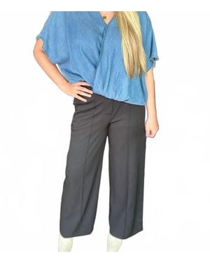 She + Sky Wide Leg Woven Pants With Pintuck And Pockets - Blue