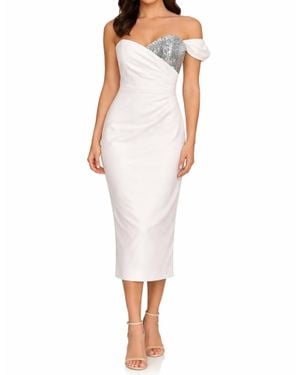 MILLY One Shoulder Sequin Accent Midi Dress - White