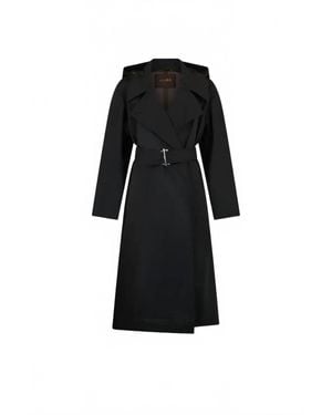 Moorer Hooded Belted Coat - Black