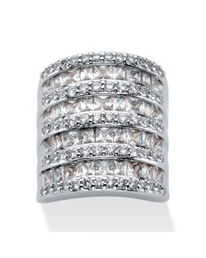 Palmbeach Jewelry 6.26 Tcw Baguette-Cut And Round Cubic Zirconia Silvertone Cocktail Ring - Gray