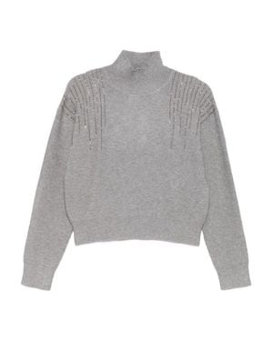 SEVENTY SERGIO TEGON Cropped Knit Sweater With High Neckline - Gray